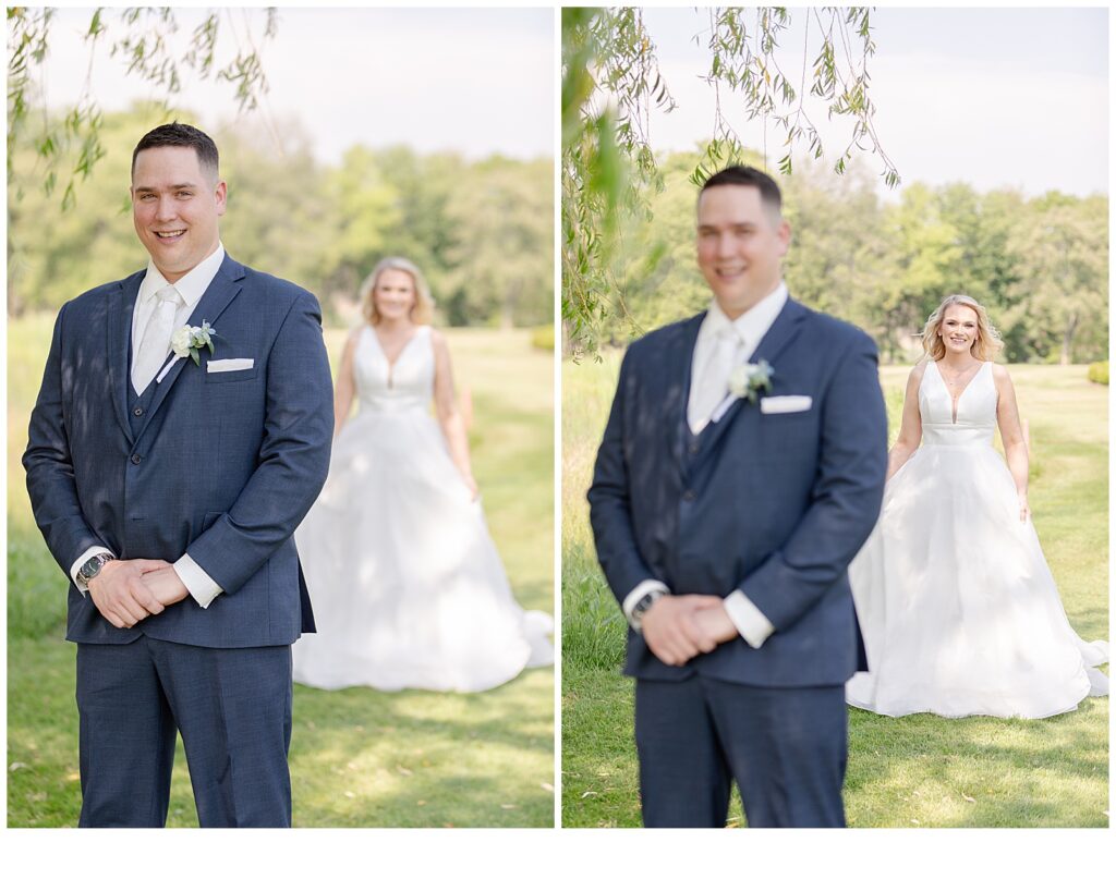 bride and groom first look 