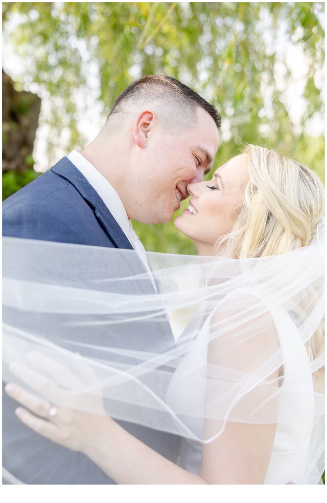 bride and groom with veil 