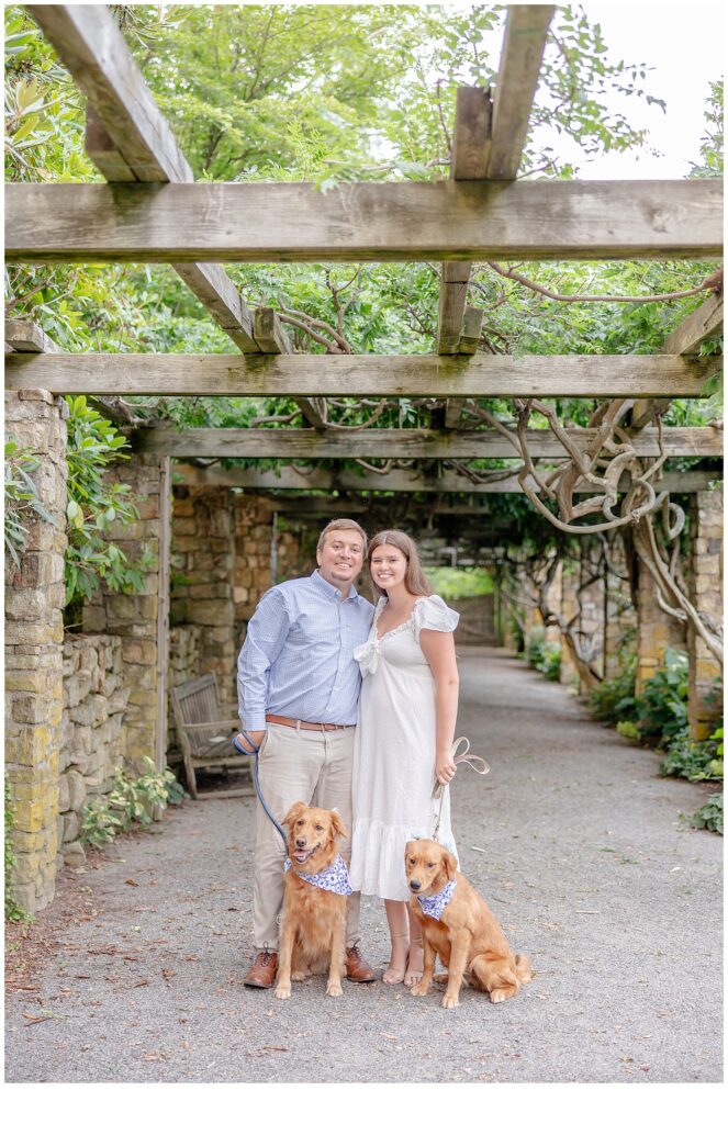 engaged couple with their dogs 