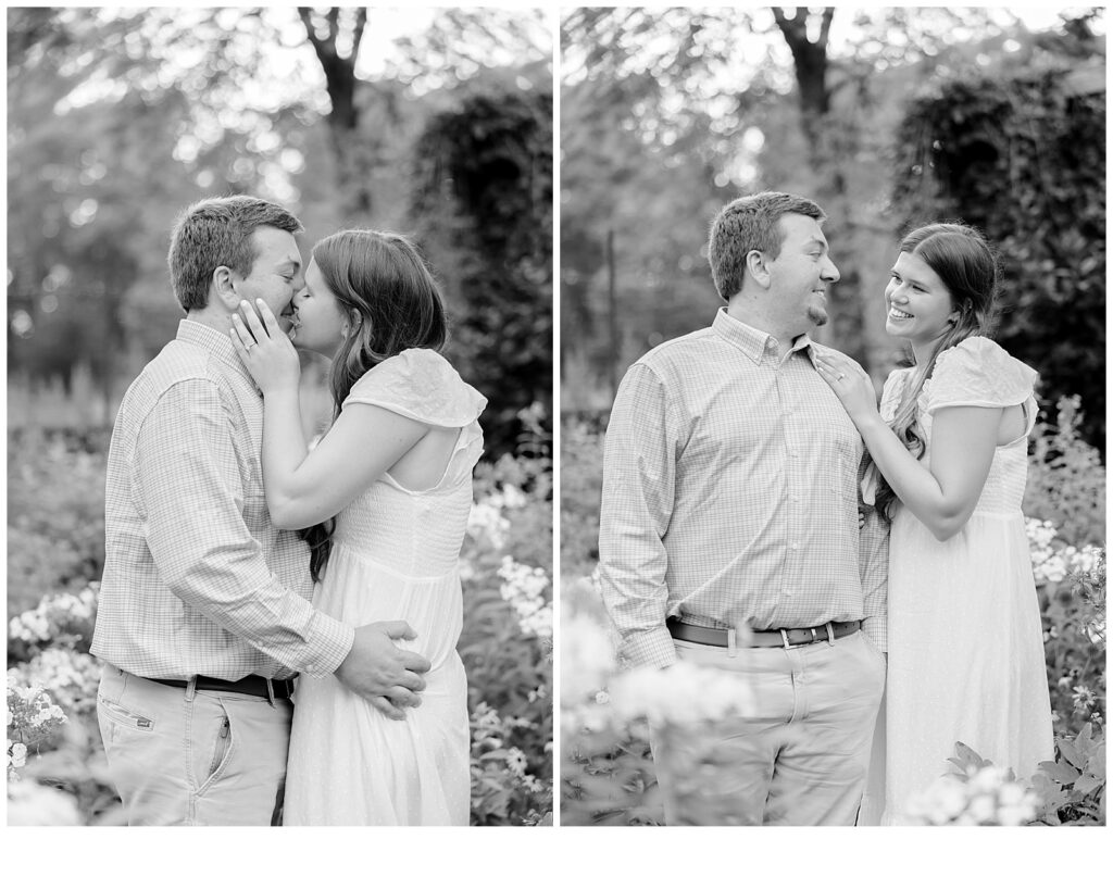 couple in black and white at cross estate gardens 