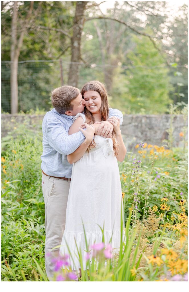 kiss on cheek engagement photos