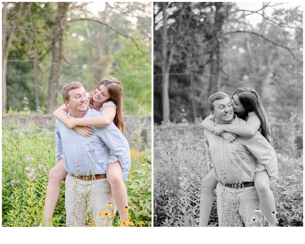 playful couple at garden 