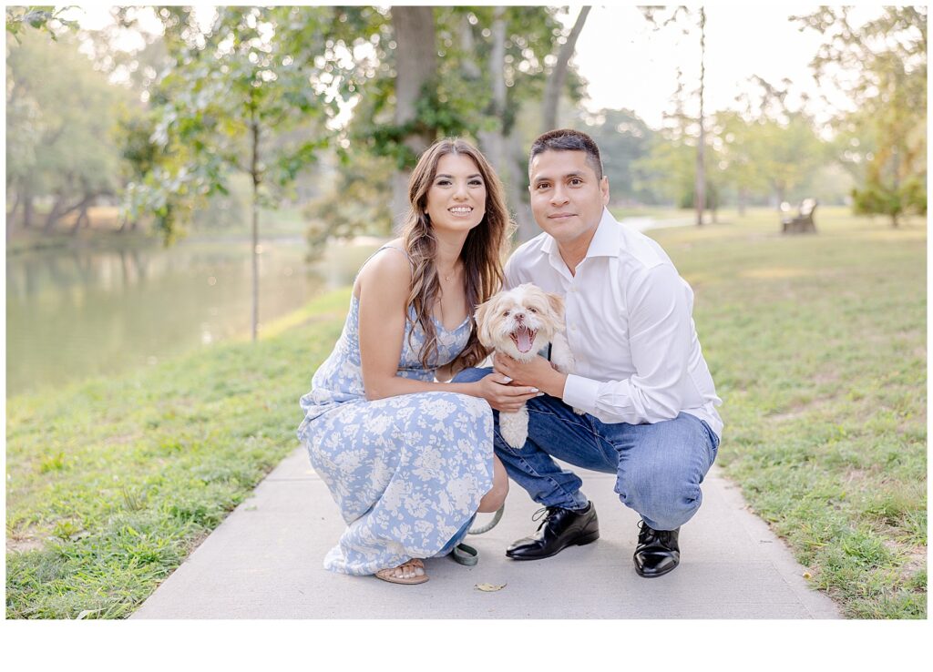 engaged couple with dog photos