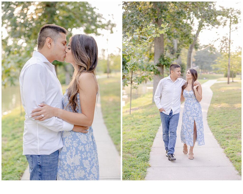 couple kissing engagement photos