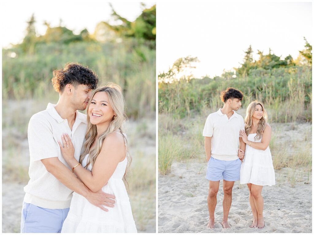 Close-up engagement photo taken at Fisherman’s Cove in Manasquan, NJ