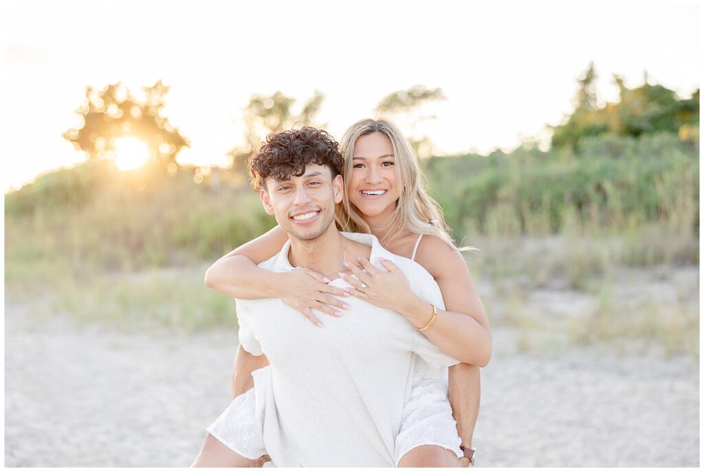 Close-up engagement photo taken at Fisherman’s Cove in Manasquan, NJ