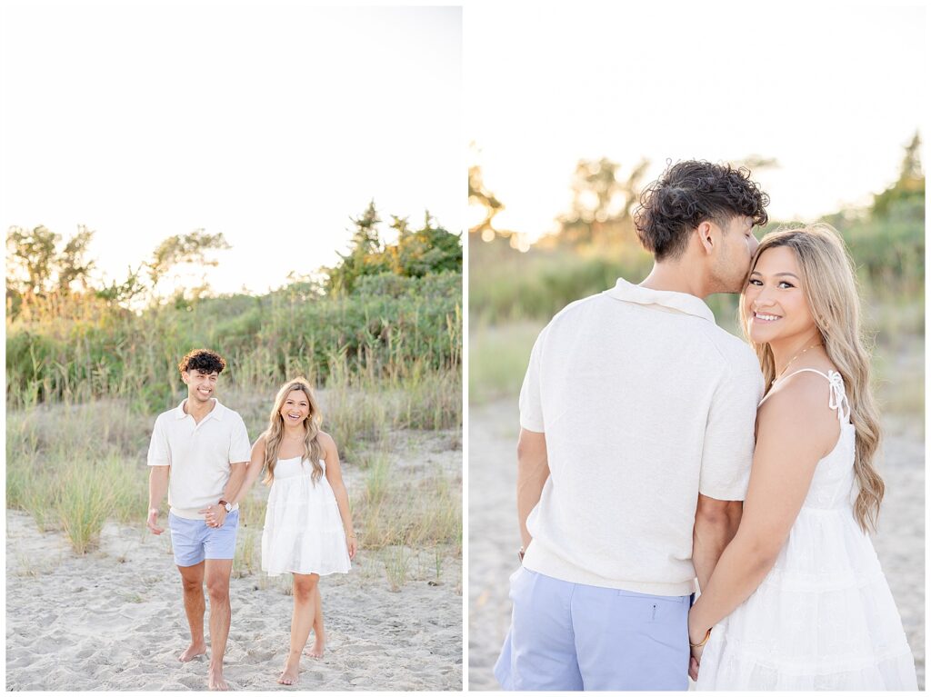 Candid engagement photos during a Fisherman’s Cove session in Manasquan, NJ