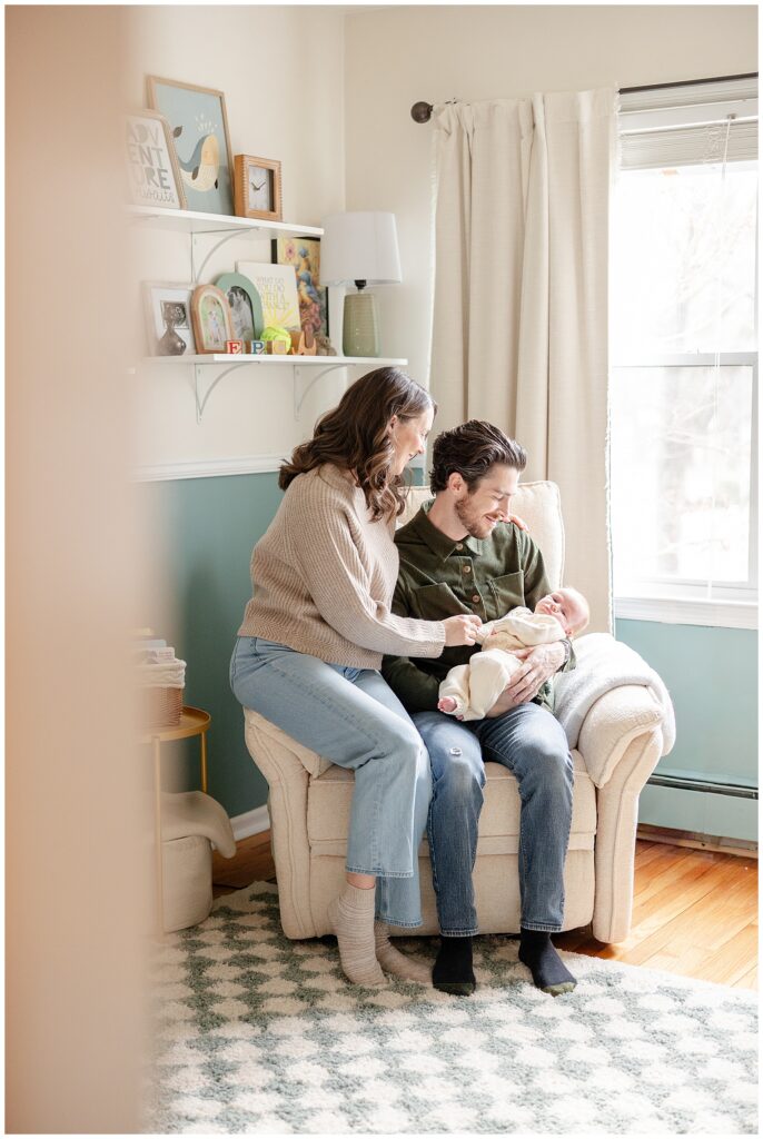 Timeless New Jersey newborn lifestyle session with baby boy in minimal, airy setting